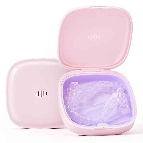 Retainer Case Slim Aligner Case with Vent Holes Removable Inner Tray Silicone for Easy Cleaning (1Pack Pink Purple)