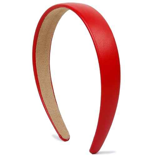 Huachi Red Headbands for Women 1 Inch Halloween Headbands Wide Thick Red Hairband Faux Leather Headband for Women and Girls Fashion Plastic Hard Head Band Solid Colors