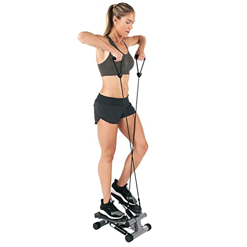 Sunny Health & Fitness Mini Steppers for Exercise at Home, Stair Step Workout Machine with Resistance Bands, Full Body Cardio Equipment with Digital Monitor - No. 012 -S