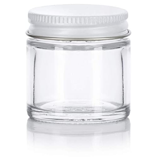 1 oz / 30 ml Clear Thick Glass Straight Sided Jar with White Metal Airtight Lid (12 Pack)