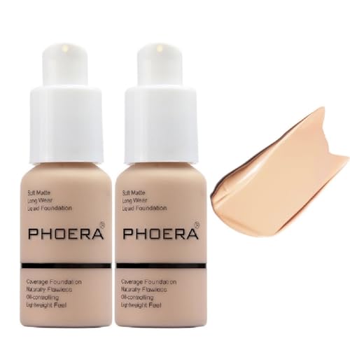 Meifen 2 Pack Nude Liquid Foundation, Full Coverage, Matte, Waterproof, 1.01 Fl Oz