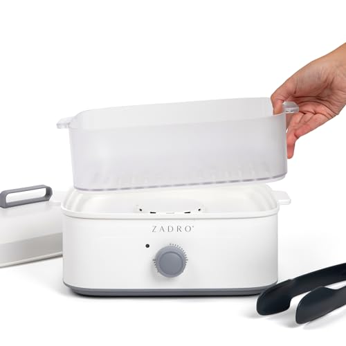 Zadro Towel Steamer with Tongs, 850W Heater, 8L Tray, 1.7L Tank, 30-min Timer for Facials, Manicures, Pedicures, Shaving (13"x12", 120V/850W, 8L, White/Gray)