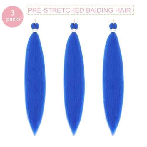 Blue Braiding Hair Pre Stretched 30 Inches Easy Braiding Hair Yaki Texture 8 Packs/Lot Braid Hot Water Setting Professional Synthetic Braiding Hair Extensions (3pcs,30",#Blue)