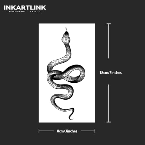 INKARTLINK Tattoo Tech,2 Sheets Extra-Large Semi Permanent Tattoo,Adult Art Design Temporary Tattoos, Lasts 1-2 Weeks, Waterproof, Realistic Look, No Adhesive, No Reflection (Snake Design)