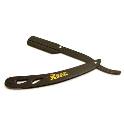 CS-102 Stainless Steel Professional Barber Straight Edge Shavette Cut Throat Razor (Matte Black + 100 Lord Blades)