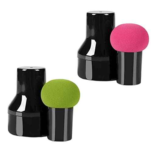 2 Pcs Makeup Sponges Makeup Sponges with Handles Cases Makeup Puffs for Foundation Creams and Powders (Mushroom A)