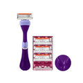 Women's 6 Blade Razor Set with Purple Grip Handle & Shower Hanger