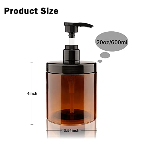 Pump Bottle Dispenser 3 Pcs 600ml/20oz Refillable Plastic Pump Bottles Wide Mouth Jar Style BPA Free Empty Pump Bottles Bathroom Shower Containers for Lotion Shampoo Conditioner (Brown)