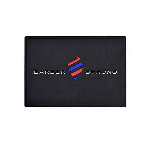 Barber Strong The Barber Mat, Countertop Workstation Mat for from Hair Cutting Tools and Accessories, Extra Grip for Slip-Prevention, Black w/Tri-Color Logo