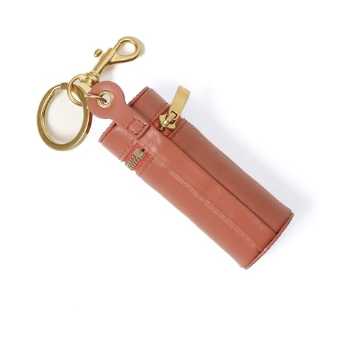 Cockatoo Nappa Leaeher Zipper Lipstick Case with Keyring Chapstick Holder Keychain (Chili)