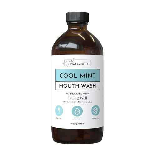 JUST Ingredients Cool Mint Remineralizing Mouthwash | Hydroxyapatite & Colloidal Silver Formula | Alcohol-Free | Fluoride-Free Mouth Rinse