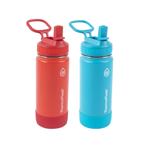 ThermoFlask 16 oz Double Wall Vacuum Insulated Stainless Steel 2-Pack of Water Bottles, Red/Blue