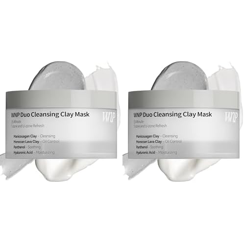 WNP Duo Cleansing Clay Mask with Niacinamide & Hyaluronic Acid ? Deep Pore Cleanser for T-Zone & U-Zone, Blackhead Remover, Hydrating & Oil-Control Face Mask, 3.53oz (Pack of 2)