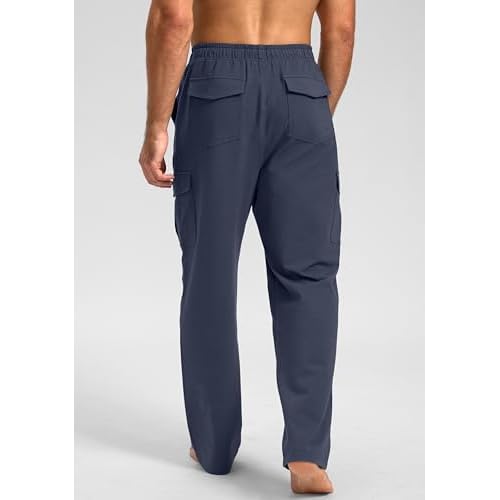 Pudolla Men's Cotton Sweatpants with Cargo Pockets Open Bottom Yoga Pants for Men Lounge Pants for Athletic Workout Casual