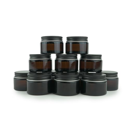 1oz Amber Glass Jar with Black Lid - 12 Pack for Beauty Products