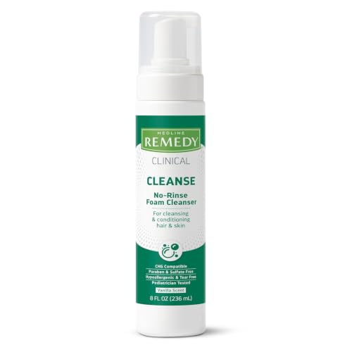 Medline Remedy 8 fl oz No-Rinse Foam Cleanser Vanilla Scent for Face, Body & Hair (Hydrating, Paraben/Sulfate Free)