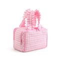 Travel Toiletry Bag for Women - Water-Resistant Gingham Makeup Organizer