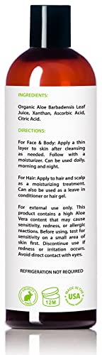 Organic Aloe Vera Gel 12 oz – USDA Certified Pure Skin & Hair Care