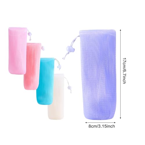 5Pc Mesh Soap Bags with Drawstring - Exfoliating Pouch