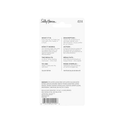 Quick Dry Clear Nail Top Coat - Dries Instantly, Long Lasting, 0.45 Fl Oz, Pack of 1