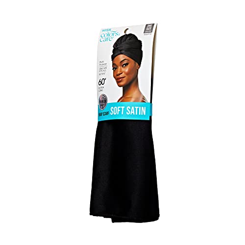 KISS COLORS & CARE Satin Scarf, Black | Soft Texture | Multi-Purpose | Prevents Hair Breakage