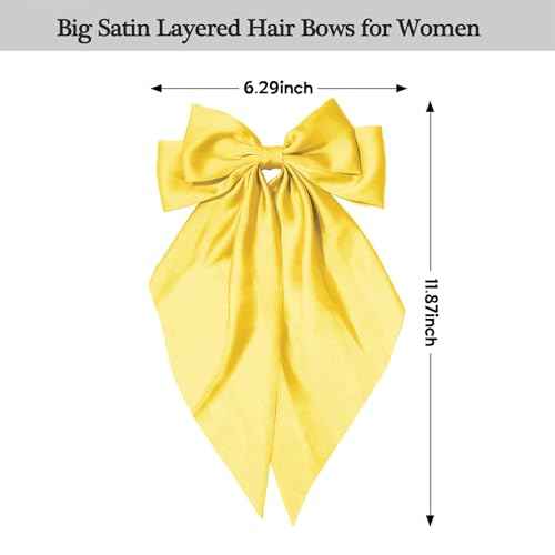 Large Satin Bow Barrettes Clips in Yellow - Hair Accessories for Women