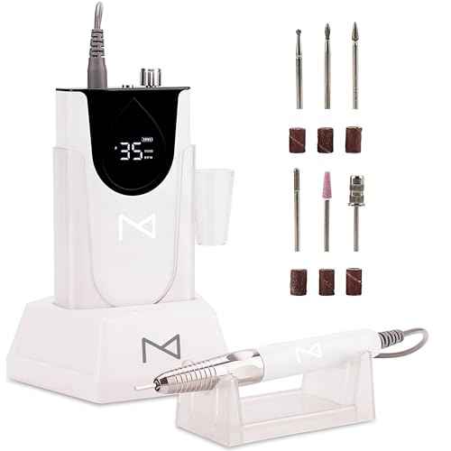 M Max - Nail Drill Professional - 2-in-1 Brushless Motor Nails Drill Machine - Electric, Cordless, Aluminium Alloy Casing, 35000 RPM, HD Display - Perfect for Salon & Home Use (White)
