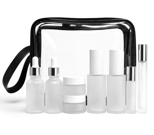 18-Pack TSA Approved Glass Travel Bottles Set with Pump Spray