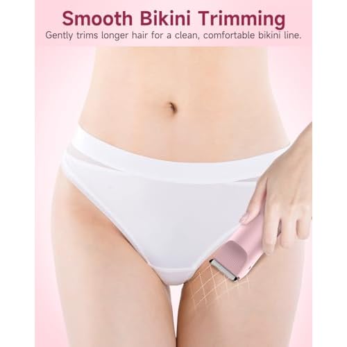 2-in-1 Bikini Trimmer for Women, Electric Personal Full Body & Pubic Hair Trimmer with Foil Shaver, Rechargeable Cordless Razor, Safe on Skin, Gentle Grooming for Intimate Areas, Legs & Underarms