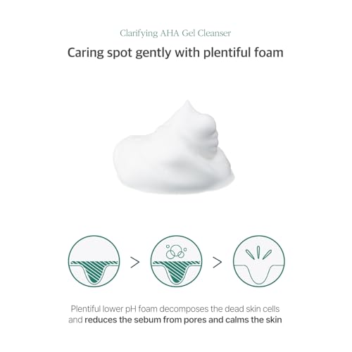 Clarifying AHA Gel Cleanser 3.38 fl. oz. (100ml) - Vegan Facial Cleansing Foam with Triple-AHA, BHA, LHA, Mild Exfoliating Cleanser, Tea Tree Leaf, Centella Asiatica, Madecassoside, Calming, Soothing