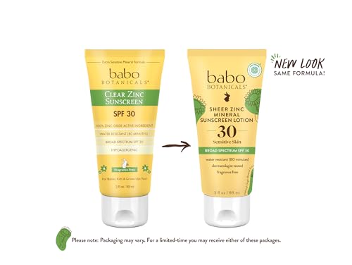 Babo Botanicals Sheer Zinc Mineral Sunscreen Lotion SPF30 - Natural Zinc Oxide - Shea Butter - Face & Body - Water Resistant - Fragrance-Free - EWG Verified - Vegan - For all ages - 3 Fl.Oz.