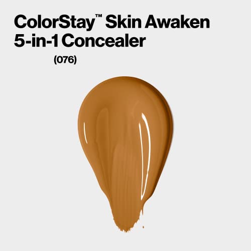 Revlon ColorStay Skin Awaken 5-in-1 Concealer, Lightweight, Creamy Longlasting Face Makeup with Caffeine & Vitamin C, For Imperfections, Dark Circles & Redness, 076 Caramel, 0.27 fl oz