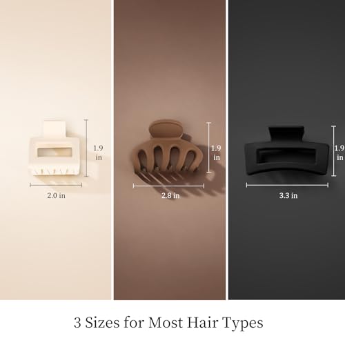 PAOFUPOS Claw Clips for Women - 3 Styles Hair Clips for Thick & Thin Hair in White, Khaki, Brown, Black