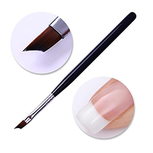 JERCLITY 6pcs French Tip Nail Brushes Set 3pcs Half Moon Shape Silver Handle 3pcs Oblique Head Black Handle Nail Brushes UV Gel Acrylic Painting Drawing Pen for French Nail Tips