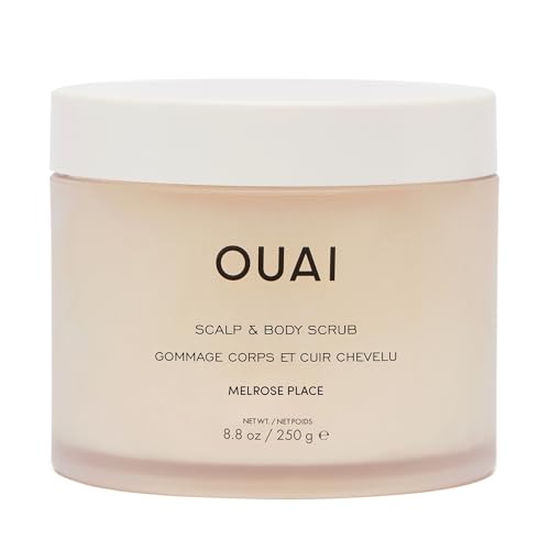 OUAI Scalp & Body Scrub, Melrose Place - Exfoliating Body Scrub with Sugar & Coconut Oil Blend for Smooth, Moisturized Skin - Gentle Scalp Exfoliator for Removing Product Build Up (8.8 Oz)