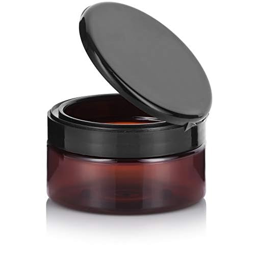 (6 Pack) 8 oz Amber Plastic Low Profile Jar with Wide Mouth Black Flip Top