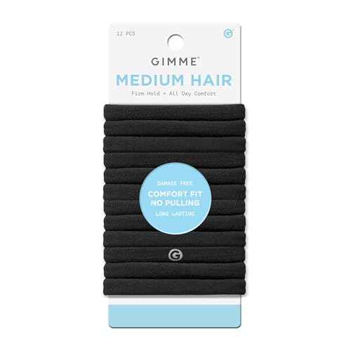 Gimme Beauty Medium Hold Hair Bands - Seamless Spandex & Nylon Ties for All Hair Types - Damage-Free, Comfort Fit Ponytail Holders - No-Crease Elastic Bands for Daily Use - 12 Pack, Black