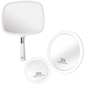 Large Hand Mirror with Comfy Handle - No Distortion White Portable Handheld Mirror (White) & 20X & 10X Magnifying Mirror Set with 3 Suction Cups Each - Compact & Travel Ready Mirror for Makeup Bundle