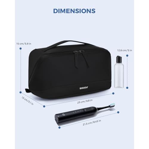 WANDF Toiletry Bag for Men, PU Leather Travel Organizer with Detachable Waterproof Hanging Pouch, Open-Flat Dopp Kit Shaving Bag with Wet Pocket for Travel Toiletries Accessories (Black)
