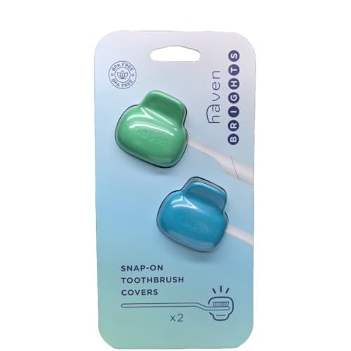 Haven Toothbrush Cover - Fits Electronic and Manual Toothbrushes - Toothbrush Case Holder for Travel - Set of Two Tooth Brush Cap Protectors (Emerald & Aqua)