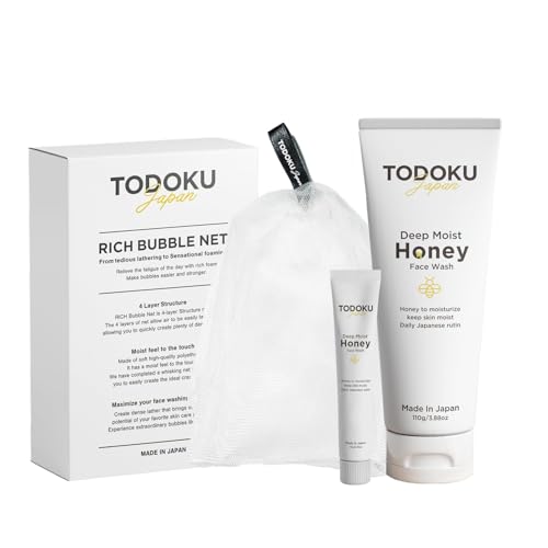 Deep Moist Honey Face Wash - 110g + 10g Travel Size & Rich Bubble Face Wash Whip Maker Soap Net (1, Black)