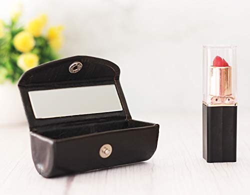Leather Lipstick Case Holder Set of 2 with Mirror