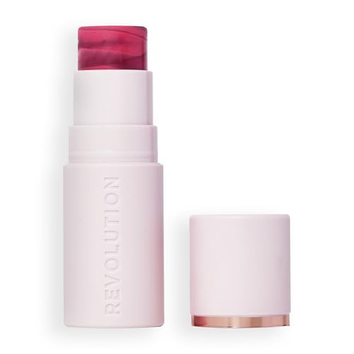 Revolution Beauty London, Skin Silk Marble Blush Stick, Buildable Color for Cheek, Eye, & Lip, Cream-to-Powder Formula, Vegan & Cruelty-Free, Berry Flush, 0.15 oz