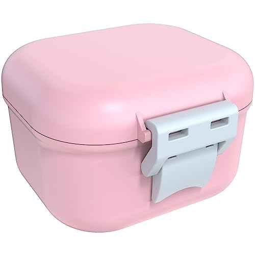ARGOMAX Leak Proof Denture Bath Cup, Portable Soaking Denture Box, Denture Bath Case with Strainer, for Dentures and Braces (Pink + White).