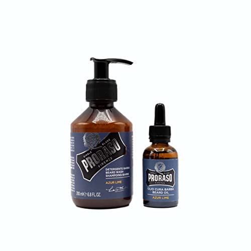 Proraso Azur Lime Beard Care Duo Kit - Beard Wash and Oil with Fresh, Citrus Scent for Long or Full Beards - Premium Italian Gift Set for Men