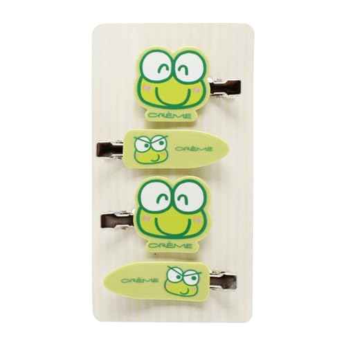 The Cr?me Shop X Keroppi Hair Clips Hair Clips - Crease-Free, Comfortable, Teeth-Free Design, Prevents Hair Damage, Cruelty-Free, Vegan, Limited Edition (Pack of 4)