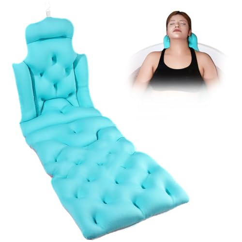 Full Body Bath Pillow, 51"x16" Thick Bathtub Cushion with Laundry Bag, Neck & Back Support Pillow for Bathtub, Ocean Blue