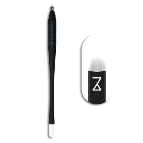 Mellie's Signature Microblading Eyebrow Pen (Pack of 10) - Disposable Microblading Pen with Sterilized Blade, Comfortable Rubber Grip and Pigment Sponge for Flawless Bro (U18.18mm, Black)