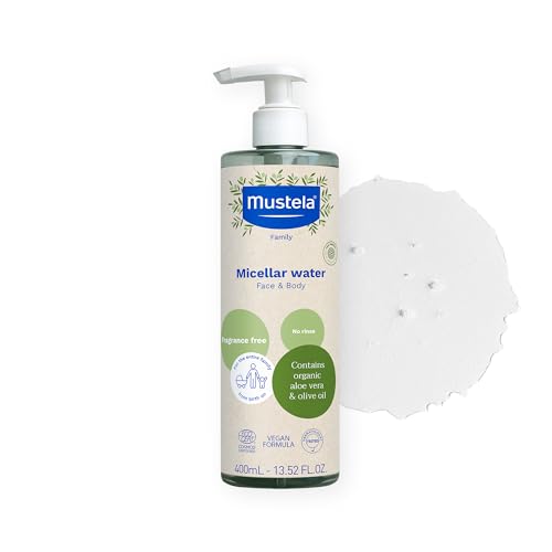 Mustela Organic Micellar Water for Babies & Adults - Fragrance-Free, No-Rinse Natural Cleanser with Olive Oil & Aloe Vera - 13.5 oz