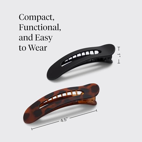 Kitsch Flat Hair Clips for Women - Black & Tortoise 2-Pack Flat Claw Clips